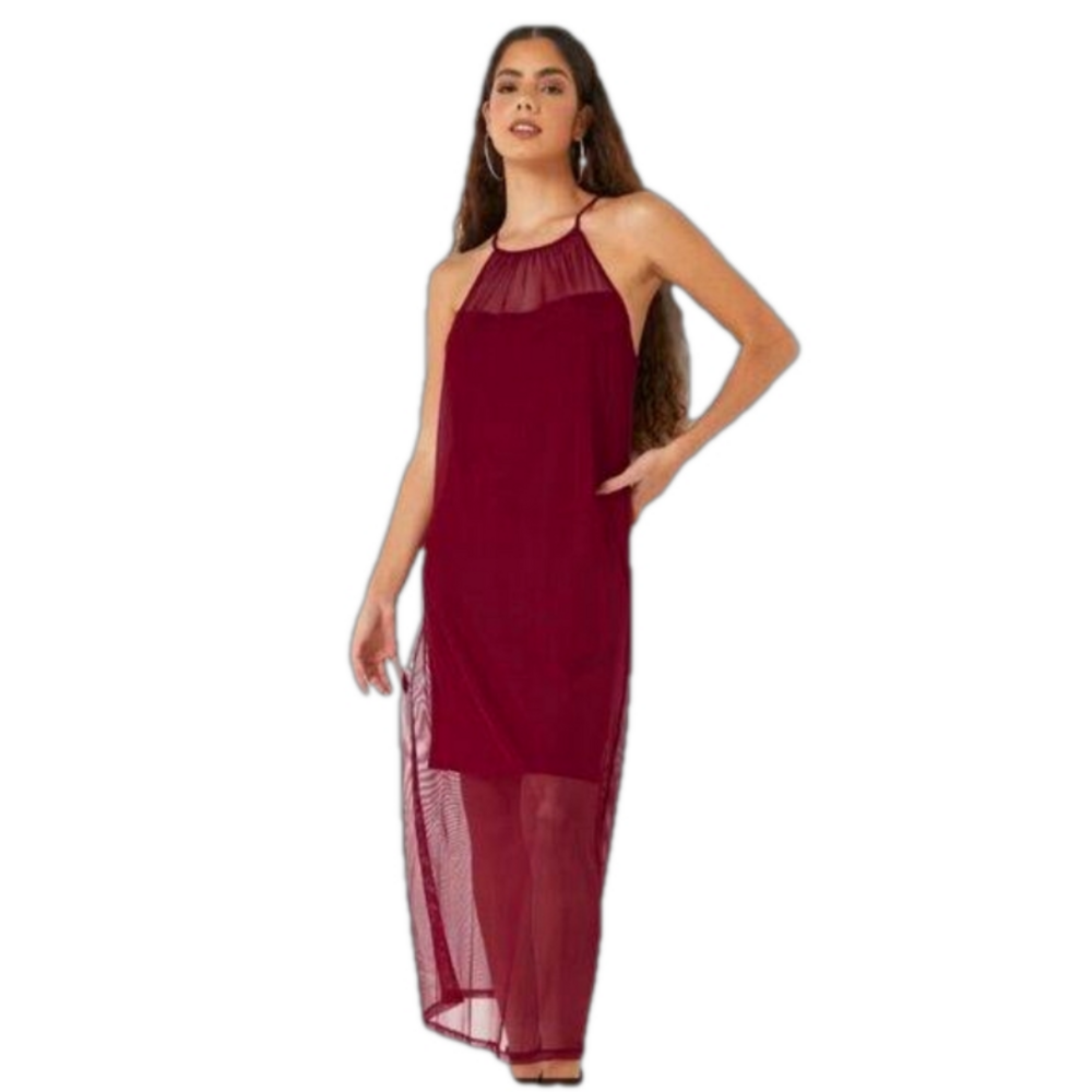 DKNY Red Mesh Maxi Slip Dress M Formal Cocktail Wedding Boho Y2K Party Holiday